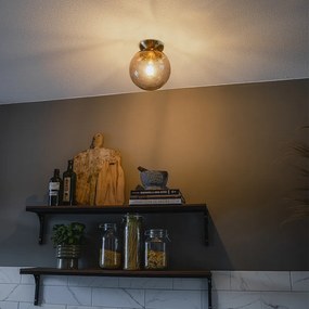 Candeeiro de teto Art Deco latão com vidro fumê - Pallon