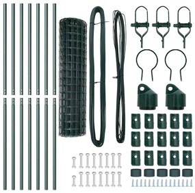 Cerca Euro com 7 postes, 1,2 x 10 m, em aço galvanizado verde
