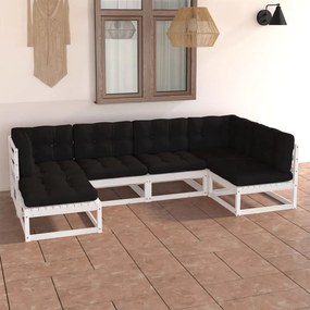 vidaXL 6 pcs conjunto lounge de jardim c/ almofadões pinho maciço