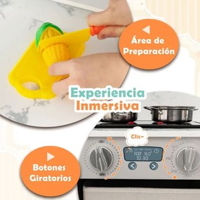 Cozinha brincar de madeira com luzes e sons realistas, dispensador de água e máquina de lavar para crianças a partir dos 3 anos cinzento