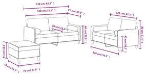 3 pcs conjunto de sofás com almofadas veludo vermelho-tinto