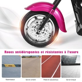 Scooter elétrica de 3 rodas para crianças 6V 3 km/h com efeito sonoro e luminoso 3 anos + estilo chopper preto + rosa