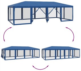 Tenda p/ festas c/ 12 paredes laterais em rede 8x4 m PEAD azul