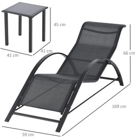 2 Espreguiçadeiras de Jardim 59x169x66 cm com Mesa 41x41x45 cm Vidro T