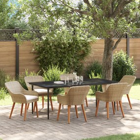 vidaXL Conjunto de Jantar para Jardim de 7 Peças em Rattan Poliéster Bege