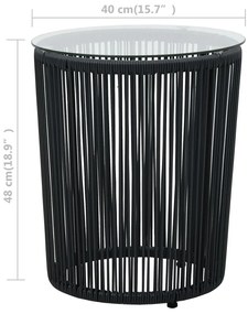 3 pcs conjunto bistrô com almofadões vime PE preto
