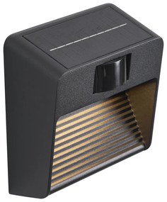 Candeeiro de parede preto com LED IP54 e sensor de movimento solar - Border Moderno