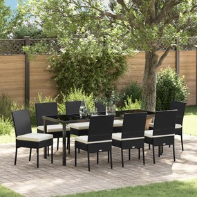 vidaXL Conjunto de Jantar para Jardim 9 Peças Preto Polyrattan