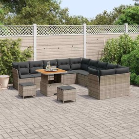 Conjunto de Sofá para Jardim com 13 Peças com Almofadas Cinza Rattan P