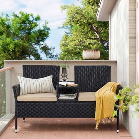 Banco de jardim em polyrattan PE com mesa 65 x 131 x 84 cm preto-taupe