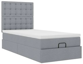 Cama Otomana com colchão &amp; LEDs 90x200 cm tecido cinzento claro