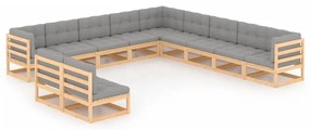 11 pcs conjunto lounge de jardim c/ almofadões pinho maciço