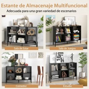 Estante com 6 cubos de madeira de 2 níveis 120 x 35 x 79,5 cm com pés de metal ajustáveis em 5 posições Preto