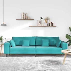 Sofá de Veludo com almofada com travesseiro Turquesa 208 cm Veludo