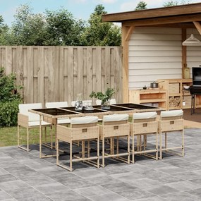 vidaXL 9 pcs conjunto de jantar p/ jardim com almofadões vime PE bege