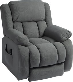 Poltrona elevatória elétrica com massagem e aquecimento, apoio para os pés, encosto reclinável, comando à distância e bolso lateral cinzenta