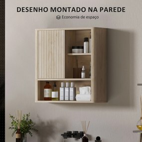 Armário de Casa de Banho de Parede com Prateleiras Ajustáveis Porta Deslizante e Compartimentos  60x20x62 cm Madeira