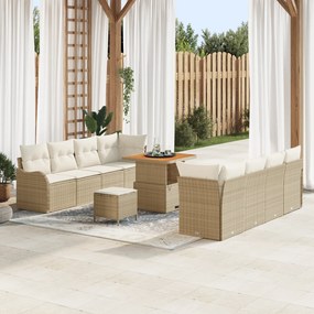 Conjunto de Sofá de Jardim vidaXL com Almofadas Bege Rattan Poli Acáci