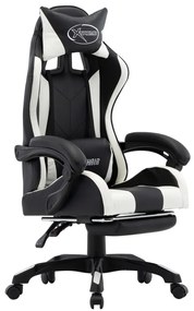 vidaXL Cadeira estilo corrida c/ apoio pés couro artif. branco/preto