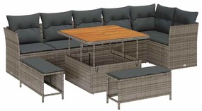 Conjunto de Sofá para Jardim vidaXL de 9 Peças com Almofadas Cinza Rat