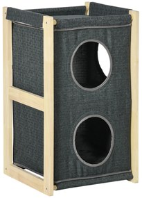 Casa para Gatos de Madeira em Forma de Barril Arranhador para Gatos Casa para Gatos de Interior com 2 Almofadas Amovíveis e Laváveis 40x40x70cm Cinza