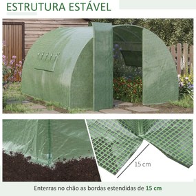 Outsunny Estufa Tipo Túnel 570x292x197cm com Porta e Janelas Estufa de Jardim Grande com Cobertura de PE e Metal Galvanizado para Cultivos de Plantas Verduras Verde