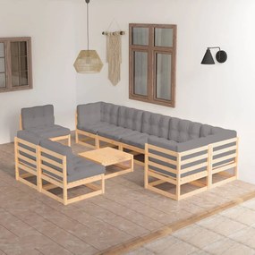 10 pcs conjunto lounge de jardim com almofadões pinho maciço