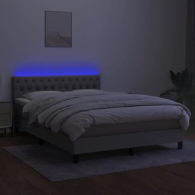 Cama box spring c/ colchão e LED 140x200 cm tecido cinza-claro