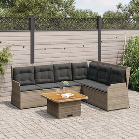 5 pcs conjunto lounge de jardim c/ almofadões vime PE cinzento