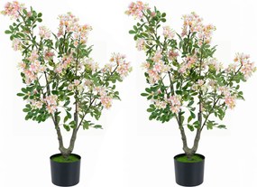 Conjunto de 2 Árvores de Flores Artificiais, 15 x 13 x 90 cm, Vaso de Cimento, Rosa