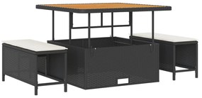 Conjunto de Sofá de Jardim vidaXL de 9 Peças com Almofadas Preto Ratta