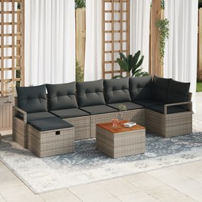 Conjunto de Sofá de Jardim vidaXL 8 Peças com Almofadas Cinza Rattan P