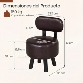 Conjunto de 2 pufes com encosto em madeira de borracha e espuma espessa, com capacidade para 150 kg, 32,5 x 35 x 51 cm, para sala de estar ou hall de