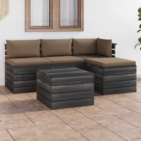 5 pcs conjunto lounge de paletes + almofadões madeira de pinho