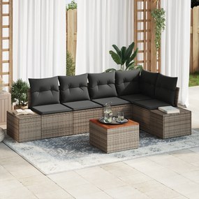 vidaXL Conjunto de Sofá de 6 Peças para Jardim com Almofadas Cinza Poliratan Aço