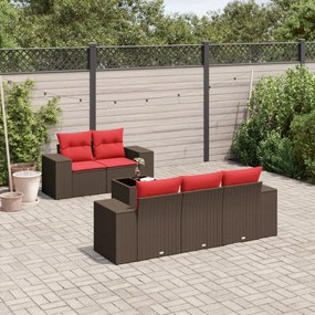 vidaXL 6 pcs conjunto de sofás jardim c/ almofadões vime PE castanho