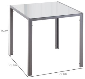 Mesa de Sala de Jantar de Cristal Mesa de Cozinha Quadrada para 4 Pessoas com Pés de Metal 75x75x75cm Cinza