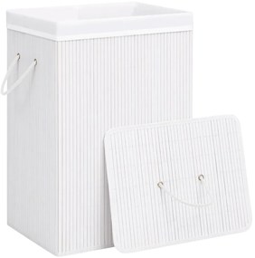 Cesto para roupa suja c/ secção única bambu branco