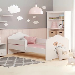 Cama infantil Wave elefante 160x80 com barra de proteção branca - colchão e estrado incluído