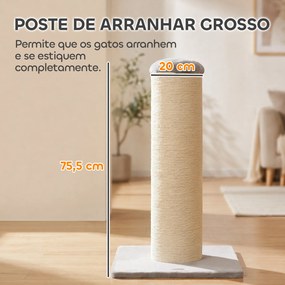 Poste Arranhador para Gatos 75,5 cm com Base Estável e Corda de Sisal Natural, Cinzento-Claro