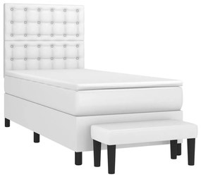 Cama com molas/colchão 90x190 cm couro artificial branco