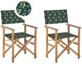 Conjunto de 2 cadeiras madeira clara e 2 lonas cinzentas e padrão oliveira CINE Beliani
