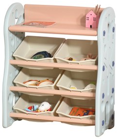 Organizador de Brinquedos para crianças tipo Estante Infantil com 6 Caixas para quarto Sala de Jogos Creche 76x36x92cm Creme Coral Azul