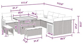 Conjunto de Sofá de Jardim vidaXL de 13 Peças com Almofadas Preto Vime