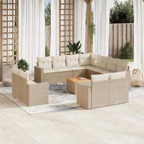 vidaXL 12 pcs conjunto de sofás p/ jardim com almofadões vime PE bege