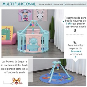 HOMCOM Parque infantil redondo Parque infantil de segurança para bebês Berço com Tapete Brinquedos divertidos Trava Dupla Altura 65,5 cm rosa e azul