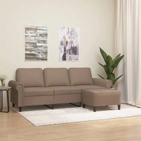 vidaXL Sofá 3 lugares c/ apoio pés 180 cm couro artificial cappuccino