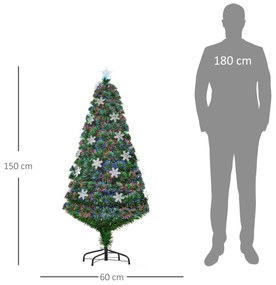 Árvore de Natal Artificial 150 cm Árvore de Natal com 180 Ramos 21 Luzes LED e Fibra Óptica Decoração de Natal Ø60x150 cm Verde