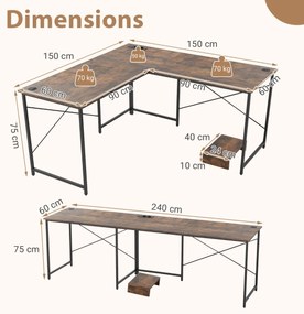 Mesa de computador sobre rodas, mesa de computador móvel com bandeja para teclado removível para escritório doméstico, quarto infantil, marrom