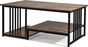 Mesa de centro retangular 110 x 60 x 45 cm com 2 prateleiras de arrumação, Estrutura metálica resistente, mesa moderna para sala de estar em castanho